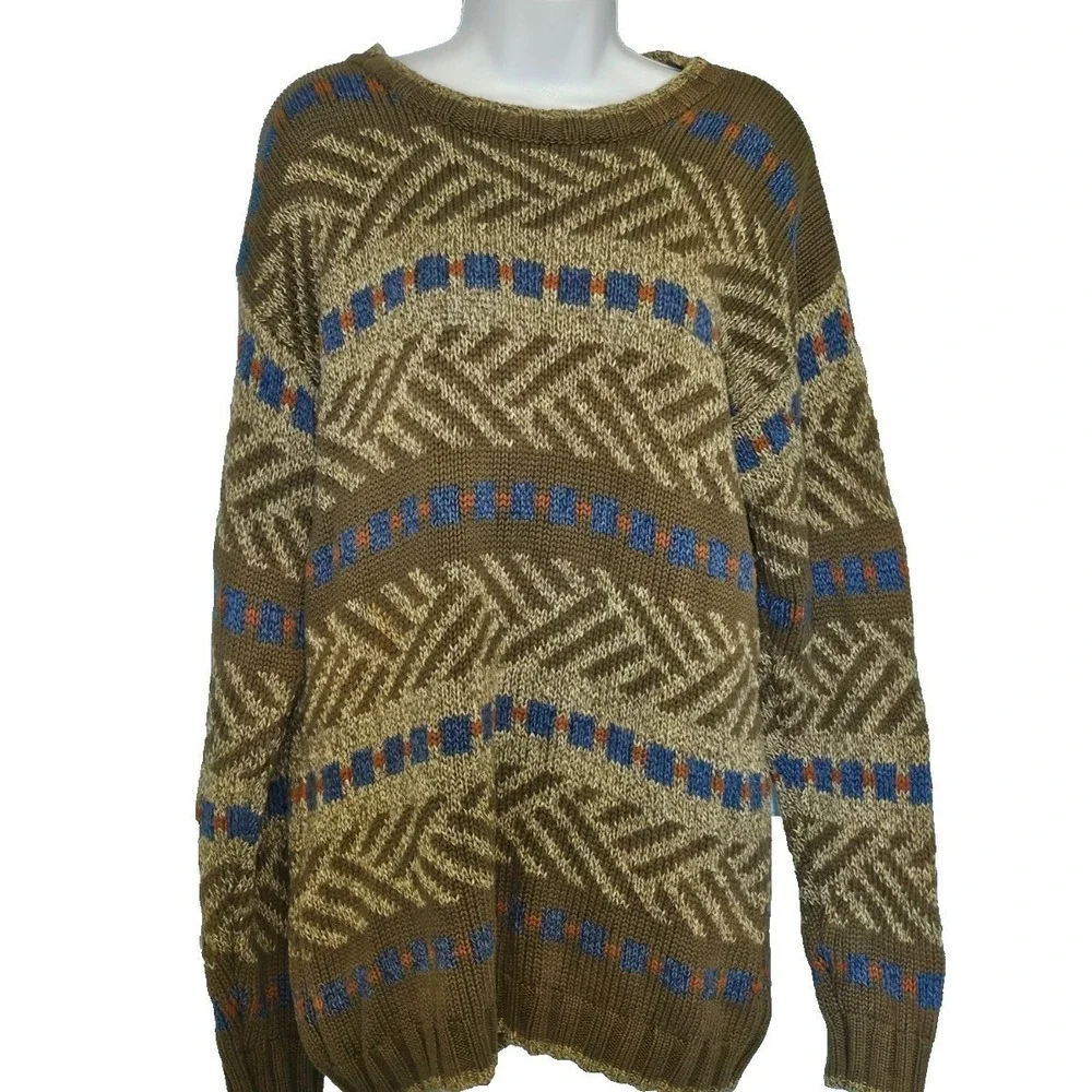 VTG 90s Grandpa Core Knit Sweater‎ Retro Aztec Cotton Men S Cosby Biggie READ